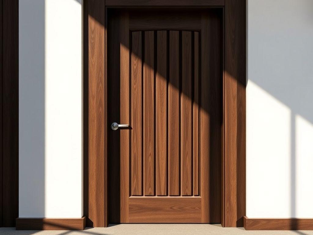 Timber door with deep evenly spaced routed vertical grooves